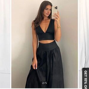 Commense Solid Tie Knot V Neck Skirt Set